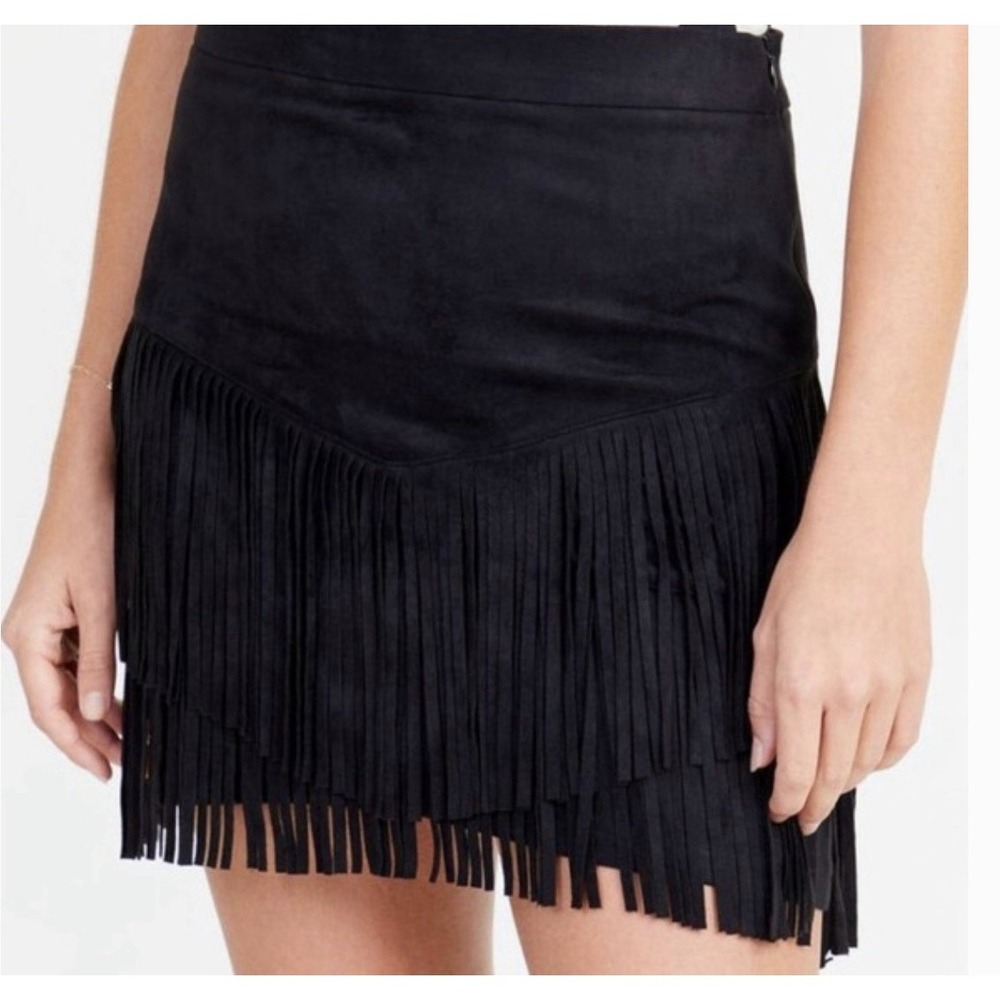 altar'd state Fringe Faux Suede Black Miniskirt Sz L Western Festival Boho